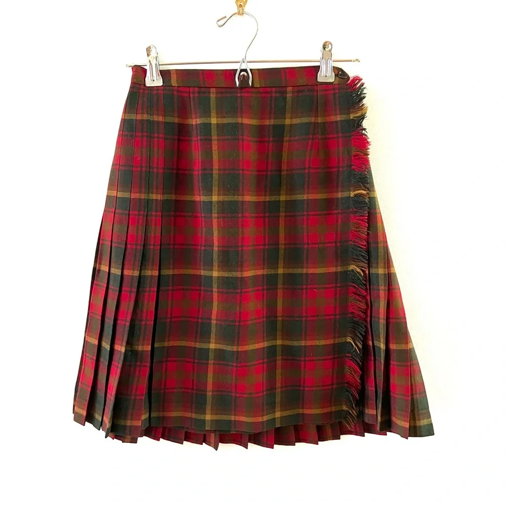 Maple Leaf Tartan Highland Queen Vintage Ladies Kilt Authentic All Wool Pleated - Picture 3 of 7